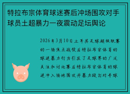 特拉布宗体育球迷赛后冲场围攻对手球员土超暴力一夜震动足坛舆论